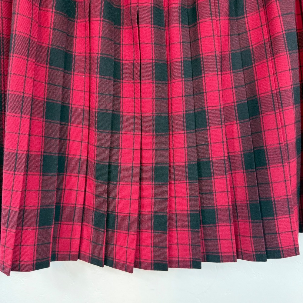 Vintage Laura Ashley Wool Plaid Pleated Skirt US 12 Red Tartan Academia Kilt - Picture 7 of 12